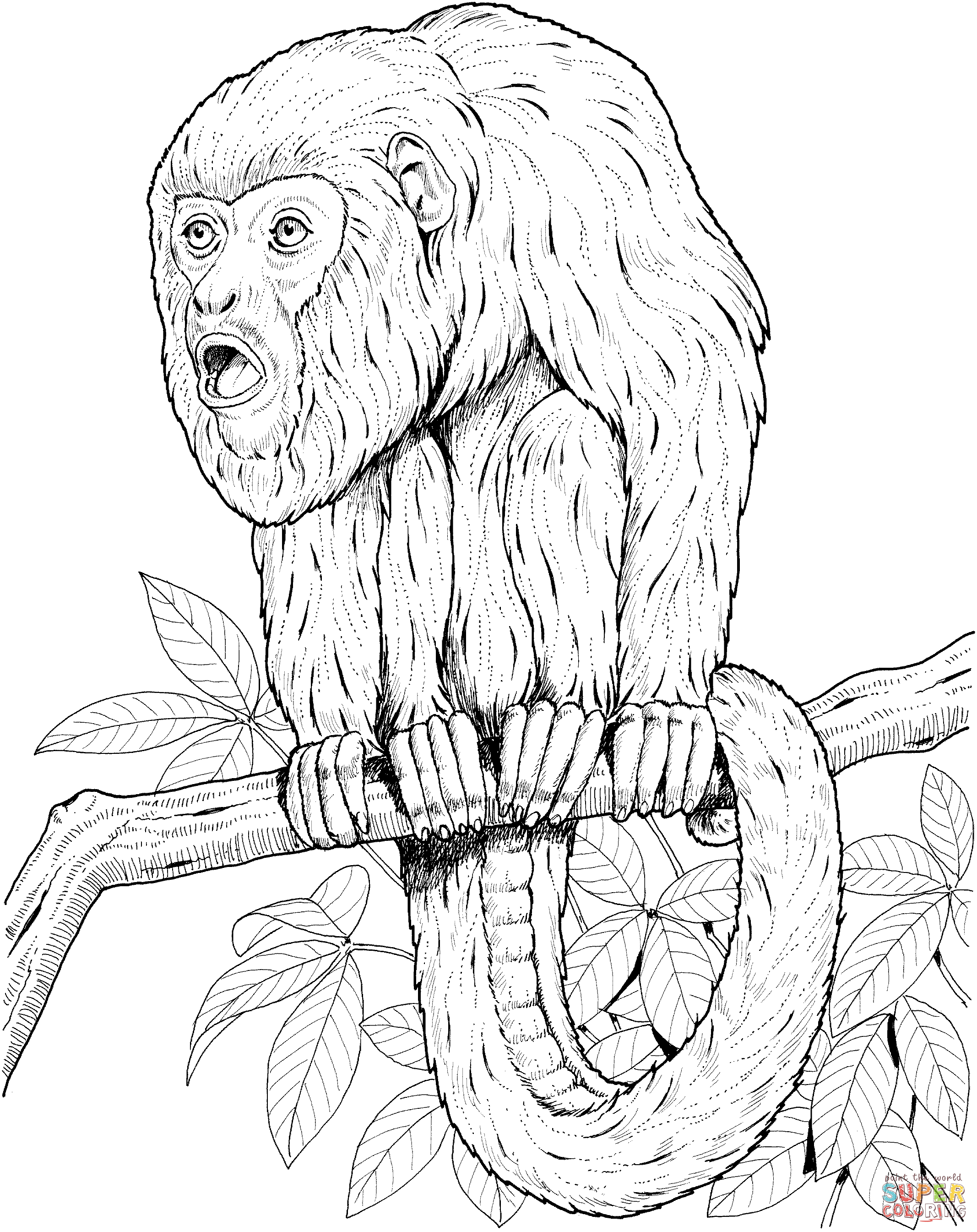 2134x2690 Howler Monkey On A Tree Coloring Page Free Printable Coloring Pages