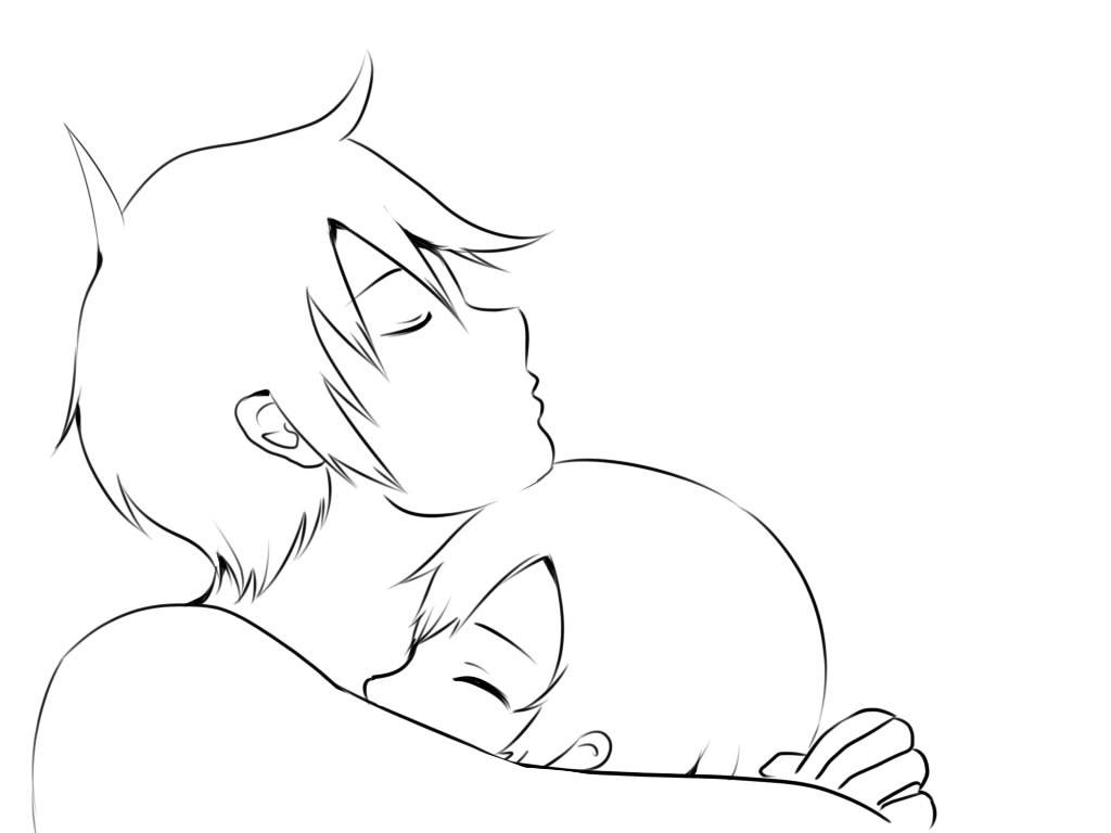 1024x768 Line Art Hug By Shioanne