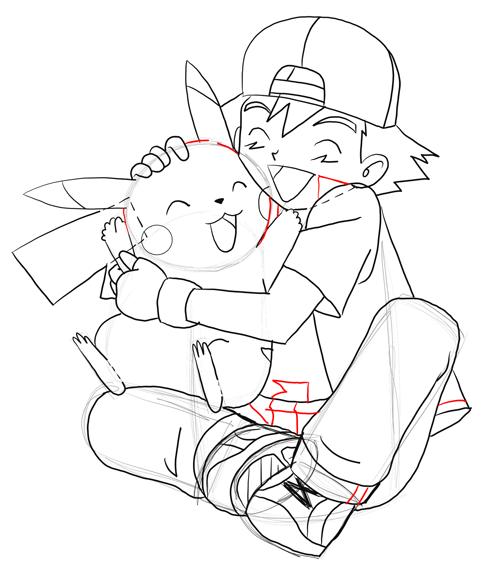 500x567 How To Draw Ash Hugging Pikachu With Easy Steps Drawing Tutorial