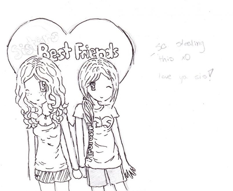 805x660 Drawing How Draw A Best Friend Heartgether With How