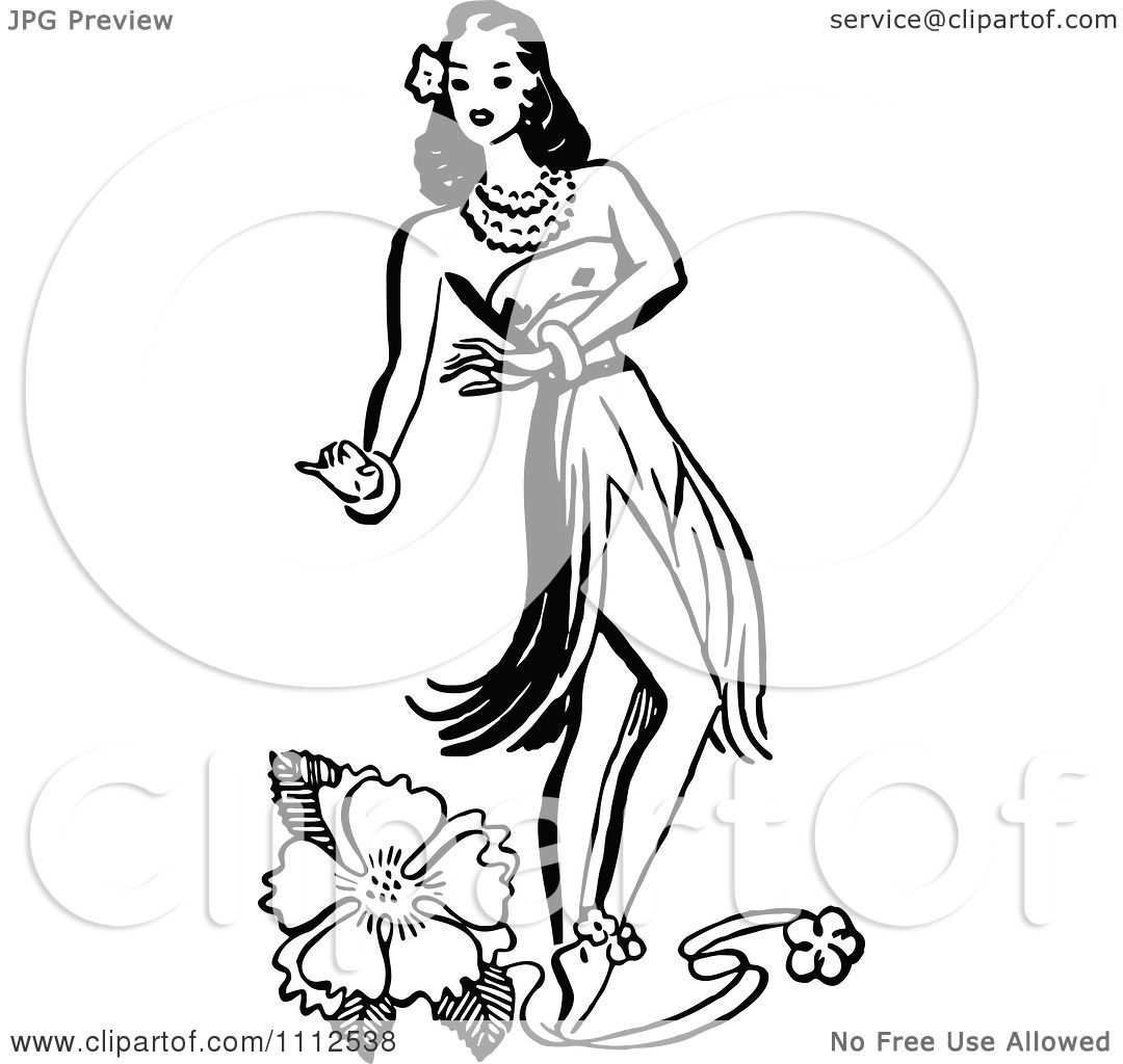 1080x1024 Clipart Retro Blacknd White Hawaiian Hula Girl Dancernd