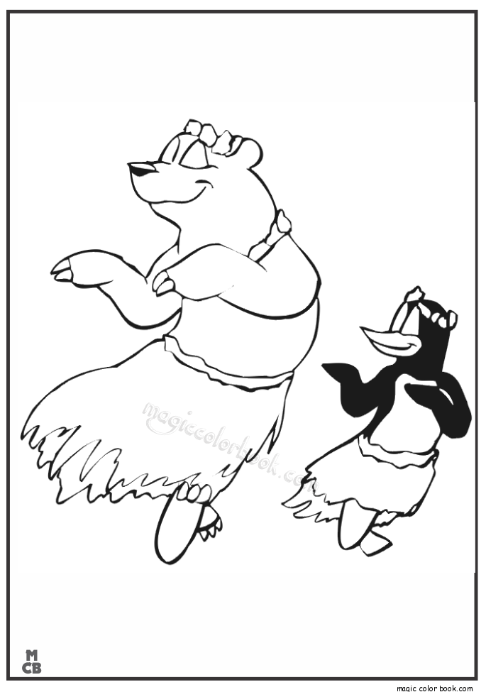 685x975 Polar Bear Penguin Hula Dance Coloring Page