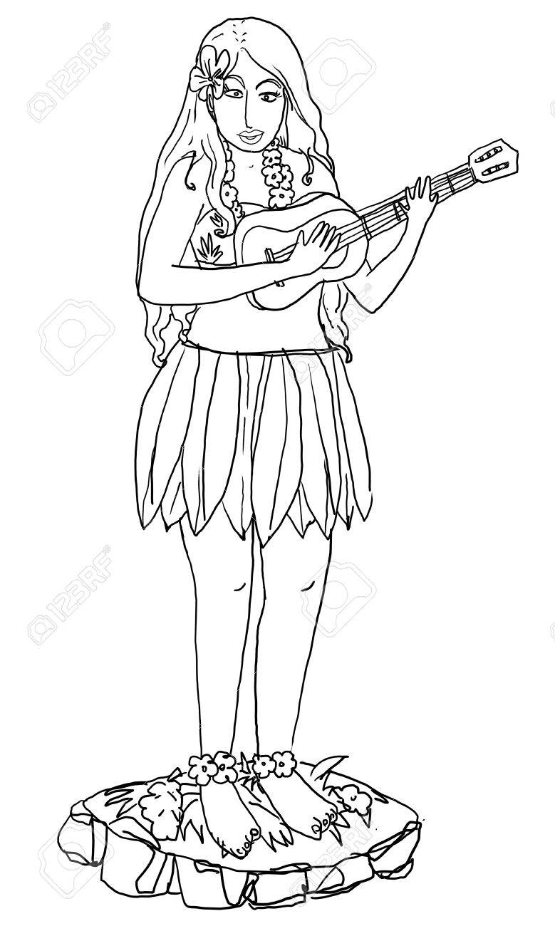 779x1300 Hula Girl On Dashboard Vintage Line Art Stock Photo, Picture