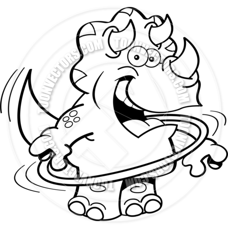 460x460 Cartoon Triceratops Playing With A Hula Hoop (Black Amp White Line