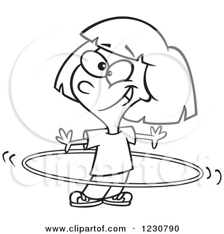 450x470 Clipart Of A Line Art Cartoon Girl Using A Hula Hoop
