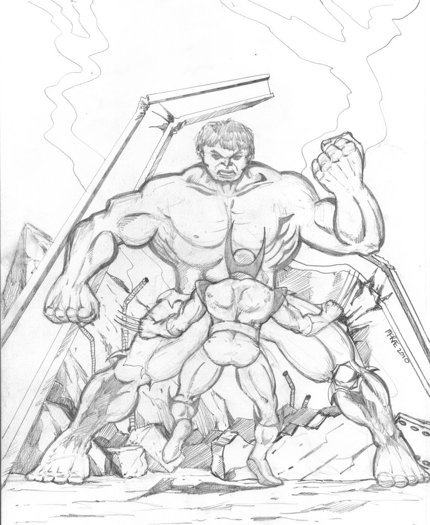 839x1024 Paul's Blog Sketch Wolverine Vs. Hulk