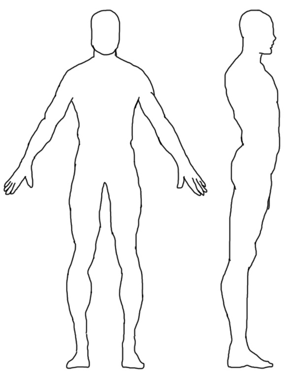 Профиль в полный рост. Контур человека сбоку. Макет человека для рисования. Контур тела человека. Очертание человека.