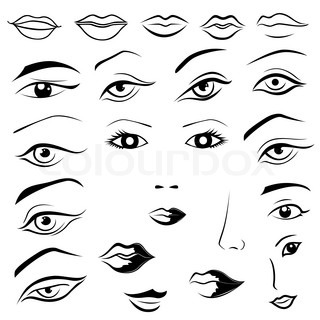 320x320 Set Of Woman Eyes, Lips, Eyebrows And Noses As Black Sketching