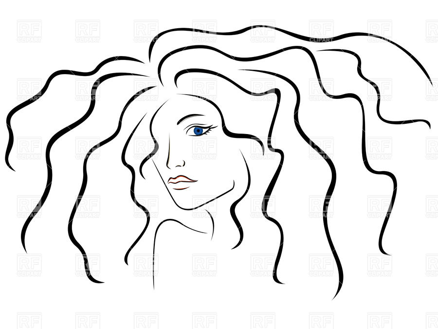 900x675 Outline Of Woman's Head With Long Hair Royalty Free Vector Clip