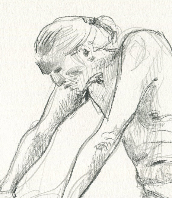 570x658 Male Nudity 5 Original Pencil Drawing Male Nude Man Art