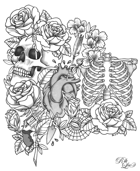 486x595 Drawn Tattoo Rib Cage