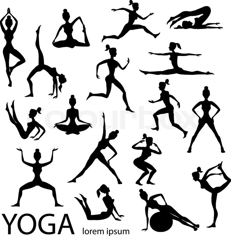 783x800 Yoga Poses Silhouettes Vector Body Pose Female Art Black Stock