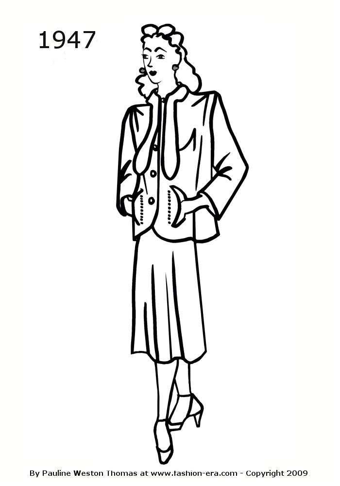 700x1000 Costume History Silhouettes 1940s Free Line Drawings