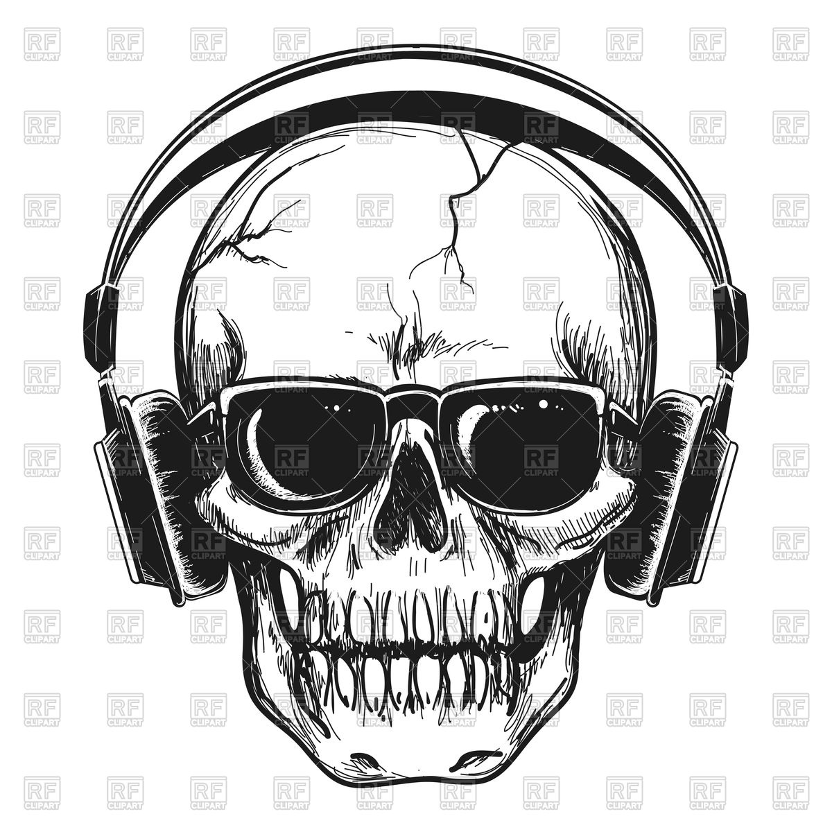 1200x1200 Human Skull With Headphones And Sunglasses Enjoying Music Royalty