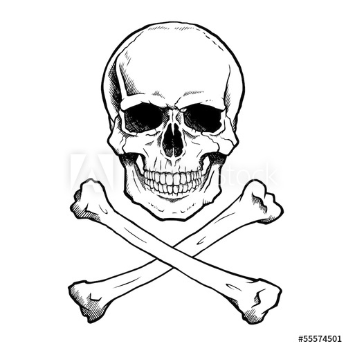 500x500 Black And White Human Skull And Crossbones.