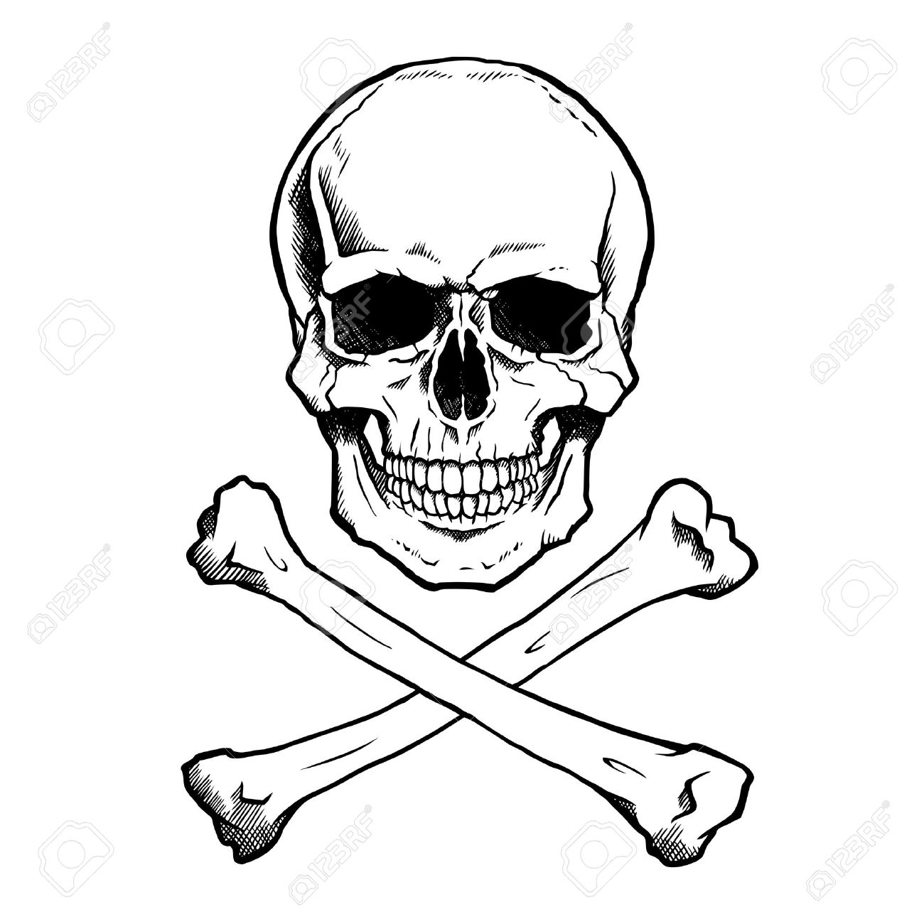 1300x1300 Black And White Human Skull And Crossbones. Royalty Free Cliparts