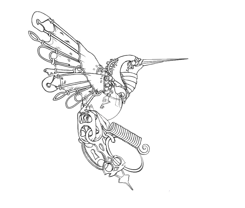 800x680 Drawn Hummingbird Mechanical Art