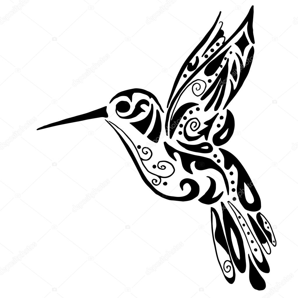 1023x1023 Hummingbird For Coloring Or Tattoo Isolated On White Background