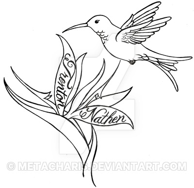 400x389 Hummingbird And Flower Tattoo By Metacharis