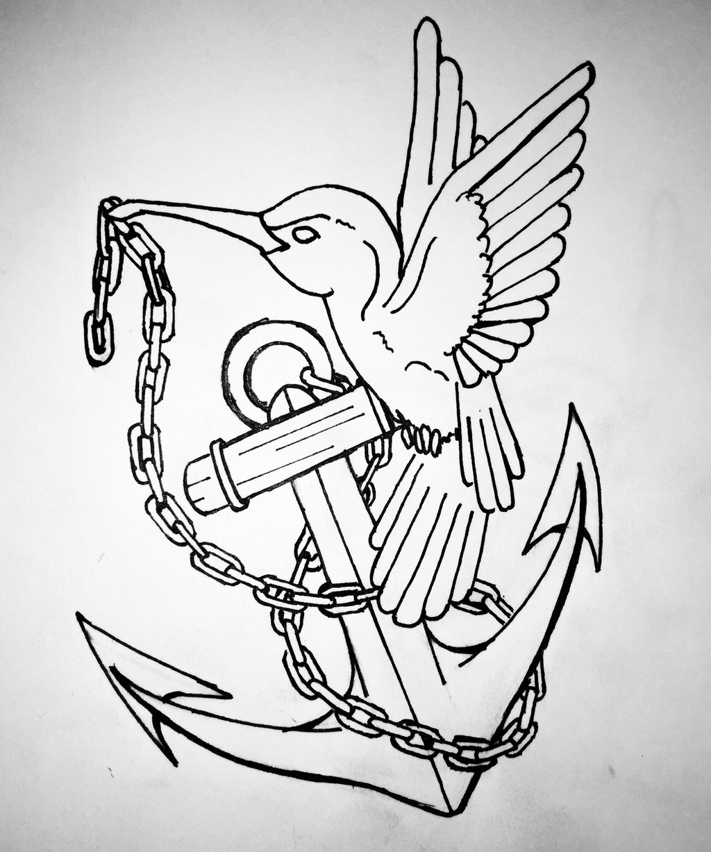 1024x1227 Traditional Hummingbird With Anchor By Antarescarathis