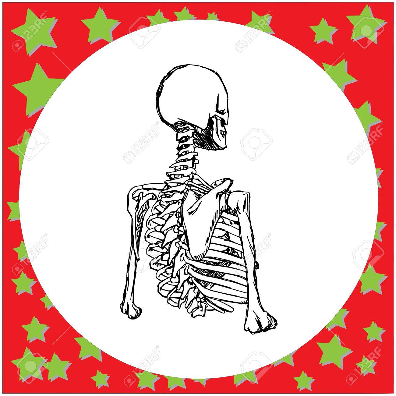 1300x1300 Half Body Human Skeleton Hand Drawn Sign Vector Illustration