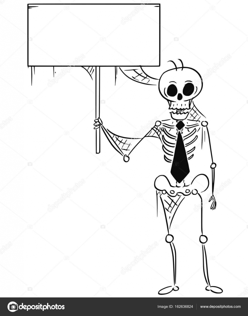 805x1024 Cartoon Illustration Of Human Skeleton Of Dead Businessman Holdi