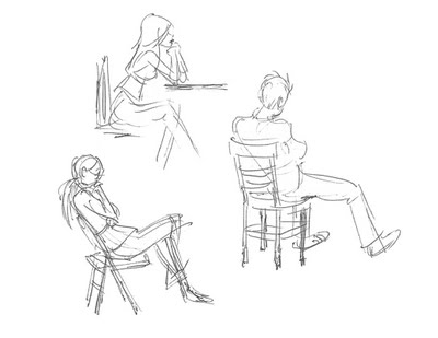 400x309 Very Loose Gesture Drawings Of People Sitting Out Amp About, By My