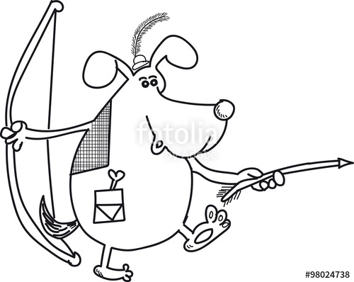 500x398 The Dog Is A Hunter With Bow And Arrow In A Hunting Cap, A Black