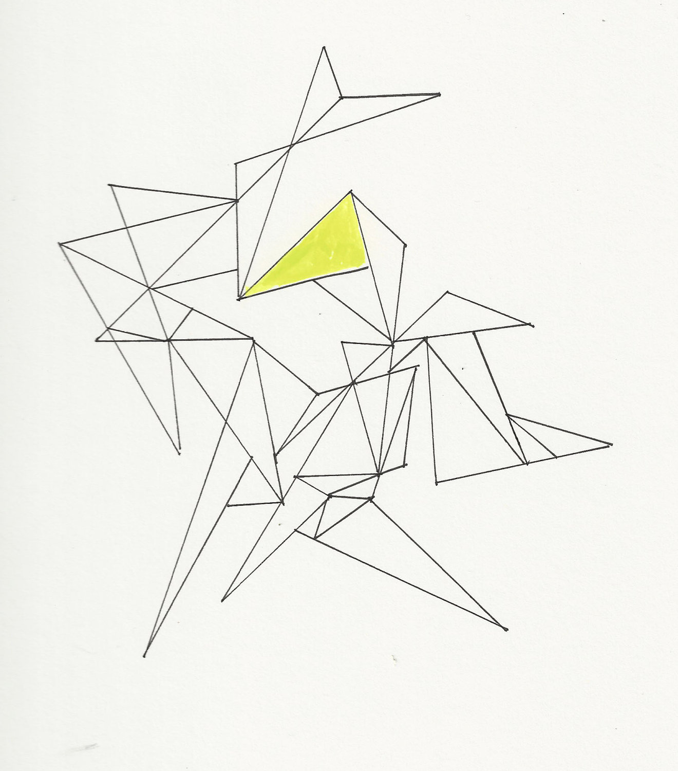 1320x1500 Original Mixed Media Ink Drawing With Watercolor Geometric Design