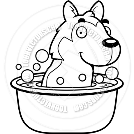 460x460 Cartoon Husky Dog Bath (Black And White Line Art) By Cory Thoman
