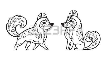 450x254 Outline Arctic Animals Set For Coloring Page Royalty Free Cliparts