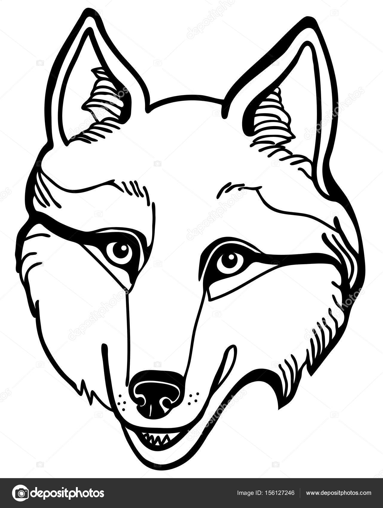 1281x1700 Vector Illustration Of Wolf Husky Head Black And White Stock