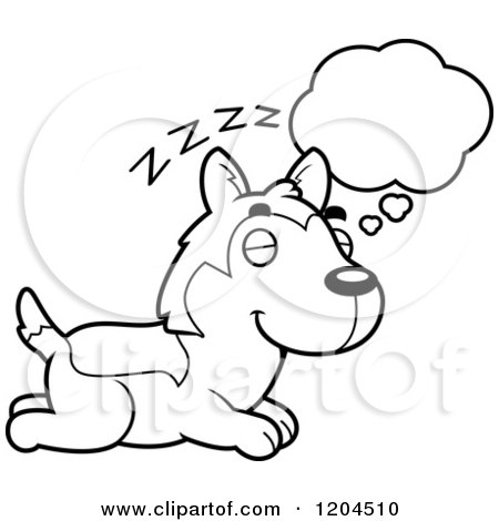 450x470 Cartoon Of A Black And White Cute Husky Puppy Dog Dreaming