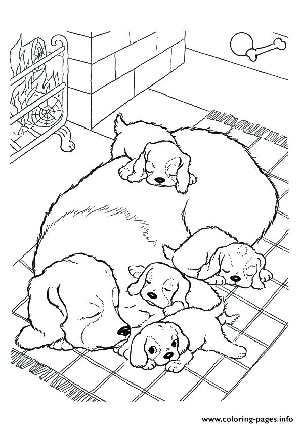 595x842 Puppy Coloring Pages Printable The Mother Dog With Pups Puppy