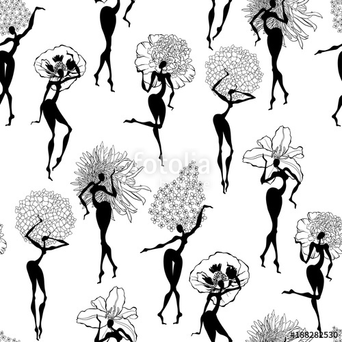 500x500 Seamless Vector Pattern With Dancing Flower Girls Lily , Poppy