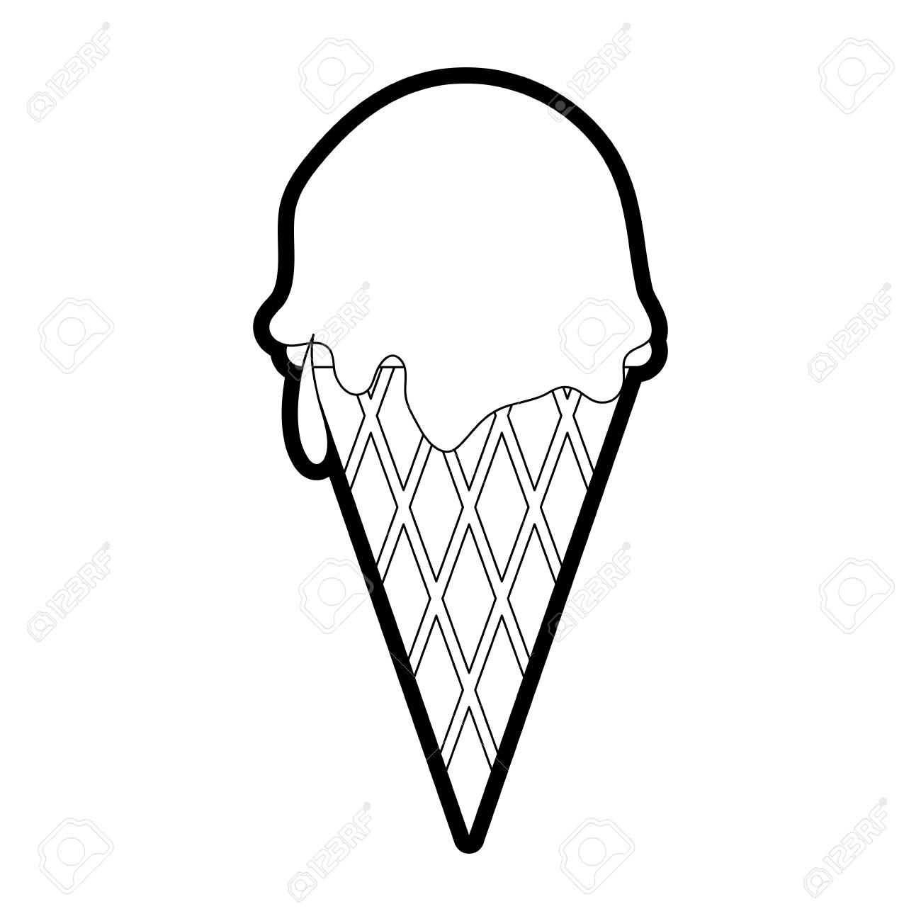1300x1300 Flat Line Uncolored Ice Cream Cone Over White Background Vector