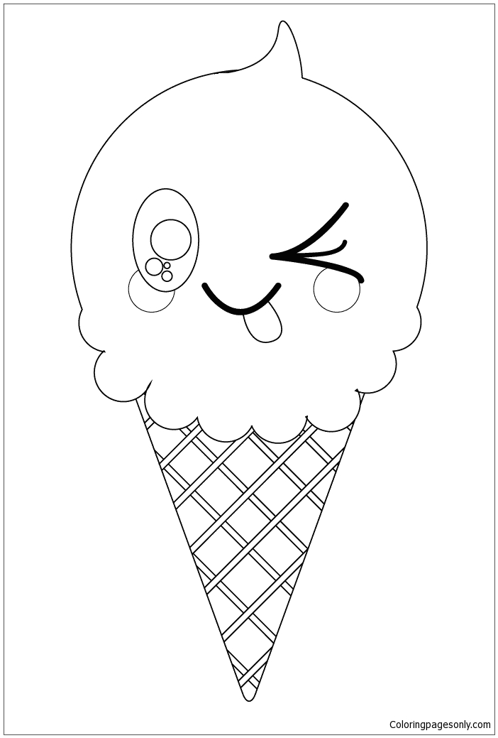 702x1039 Kawaii Ice Cream Cone Coloring Page