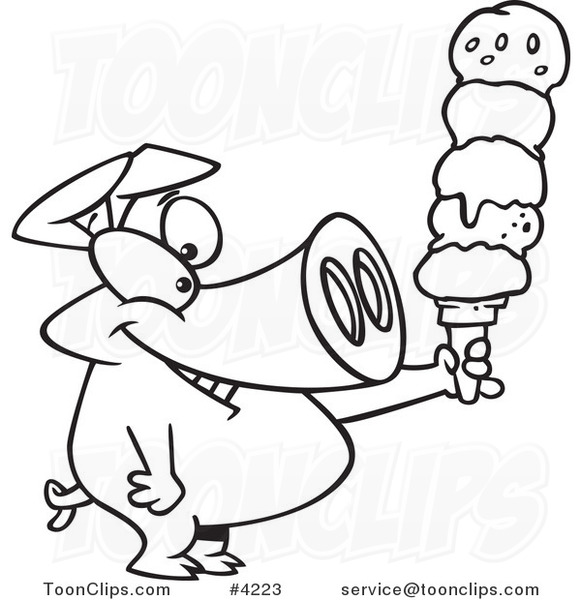 581x600 Cartoon Black And White Line Drawing Of A Pig Holding A Big Ice