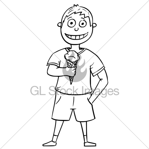 500x500 Cartoon Illustration Of Boy Holding Ice Cream Cone Gl Stock Images