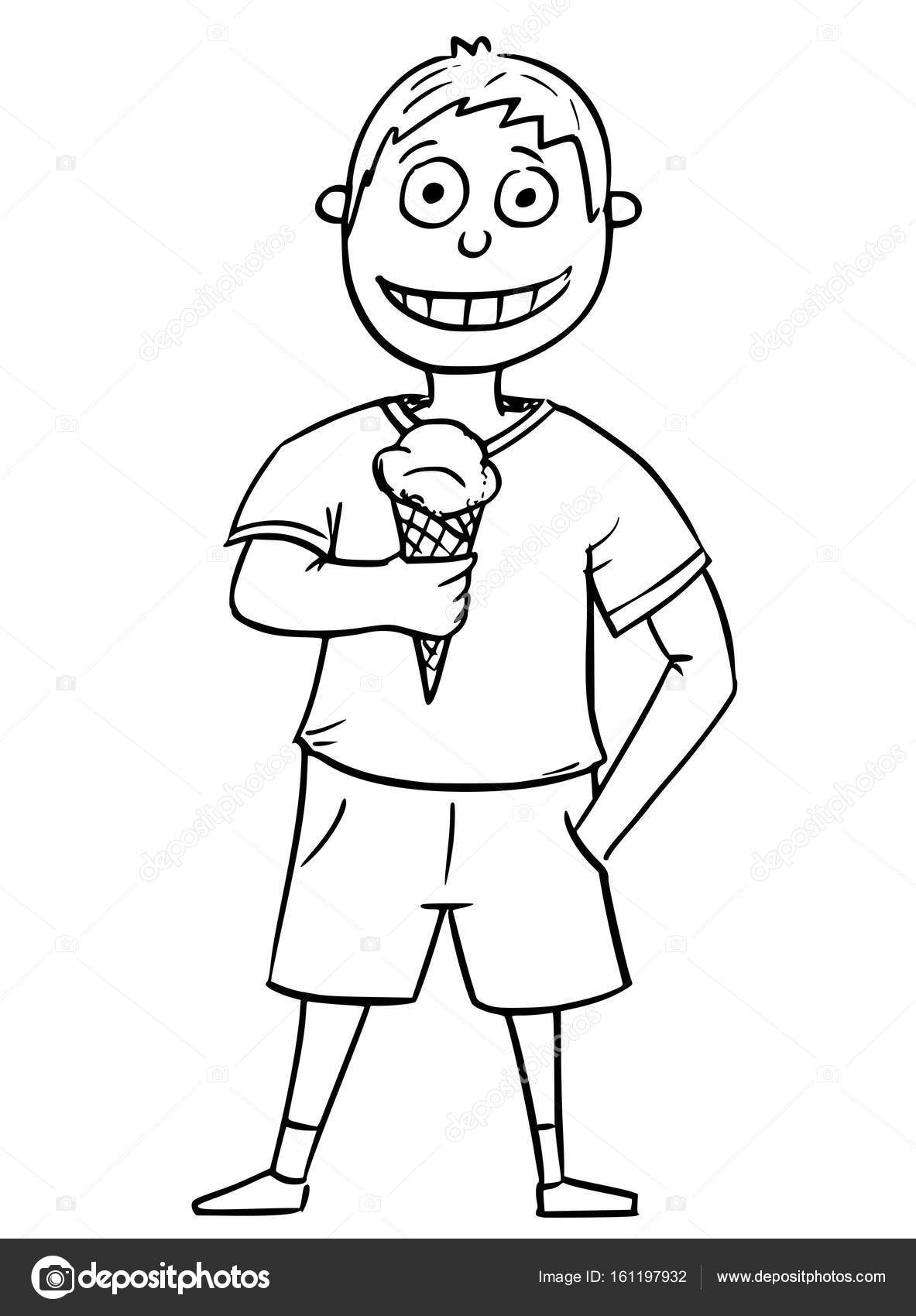 1183x1700 Cartoon Illustration Of Boy Holding Ice Cream Cone Stock Vector