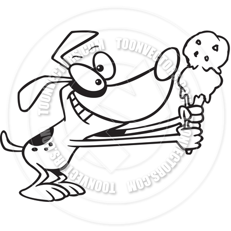 460x460 Cartoon Dog With Ice Cream (Black And White Line Art) By Ron