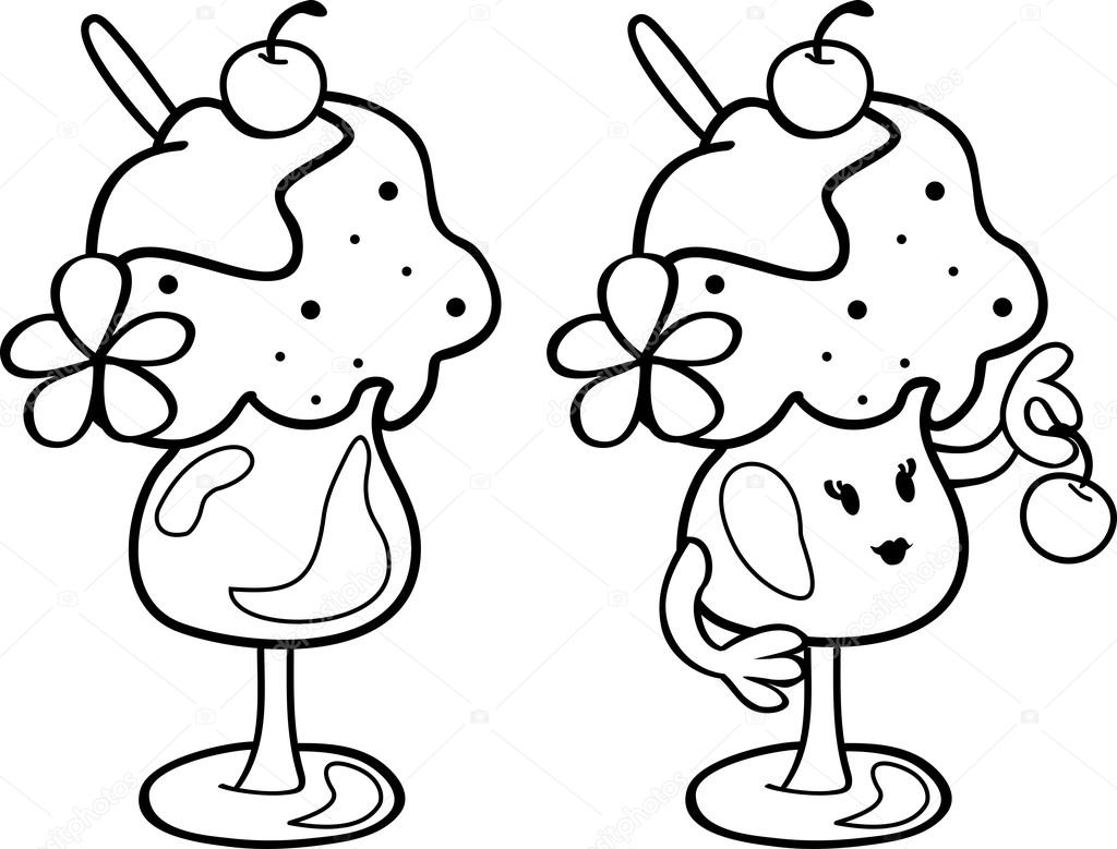 1024x779 Cute Ice Cream With Cherry. Character. Simple Line Drawing. It Can