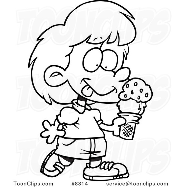 581x600 Cartoon Black And White Line Drawing Of A Girl With Ice Cream
