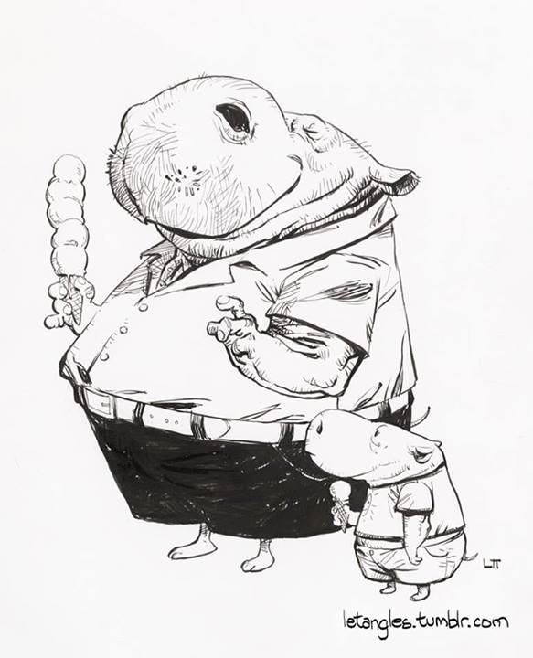 583x720 Dad Hippo Son Hippo, Eating Ice Cream. Illustrations