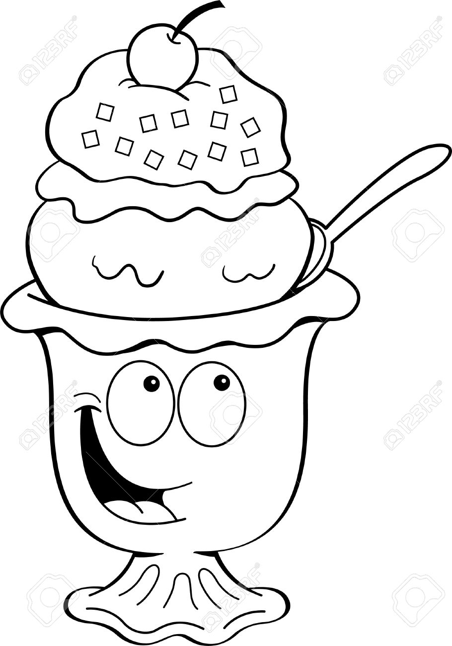 910x1300 Black And White Illustration Of An Ice Cream Sundae Royalty Free