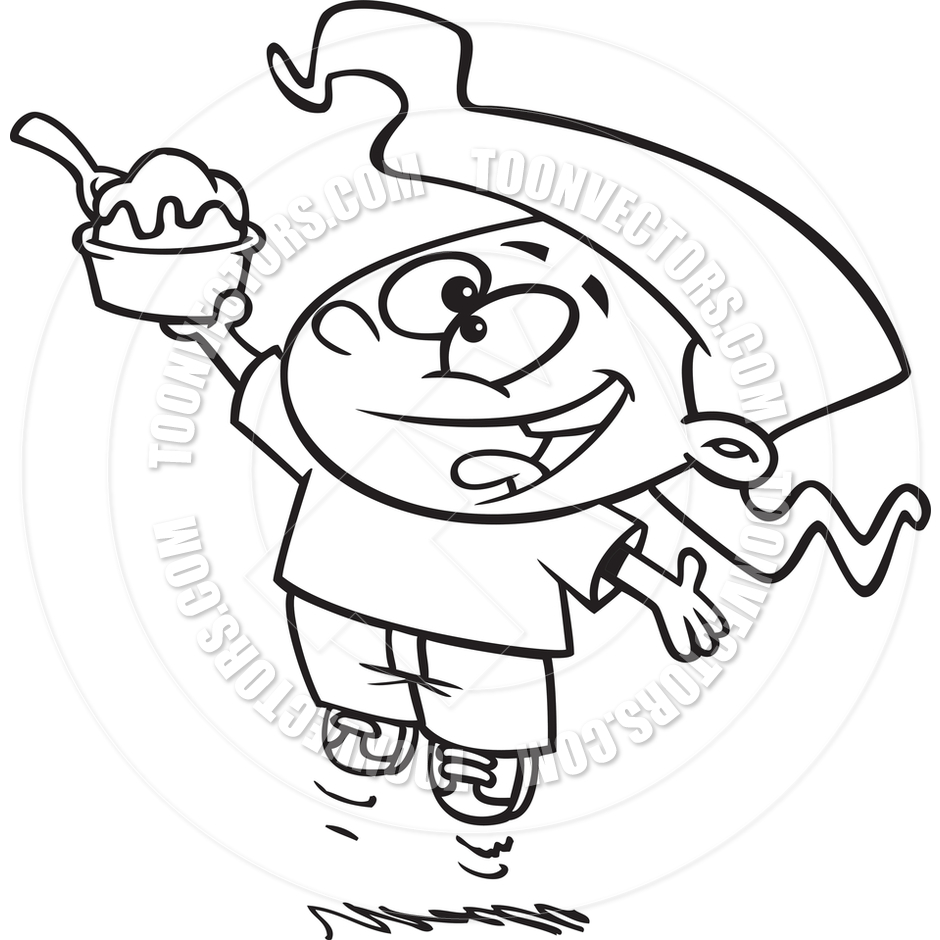 940x940 Cartoon Girl With Ice Cream Sundae (Black And White Line Art) By