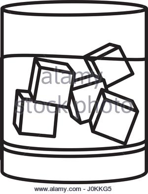 300x393 Glass Of Water With Ice Cubes. Vector Sketch Illustration Stock