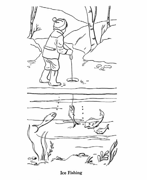 564x690 Ice Fishing Coloring Page Icehouse Ice Fishing