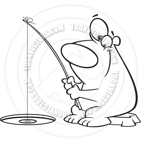 460x460 Cartoon Polar Bear Ice Fishing (Black Amp White Line Art) By Ron