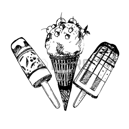 450x449 Hand Drawn Sketch Of Ice Cream On Stick. Vintage Sketch. Great